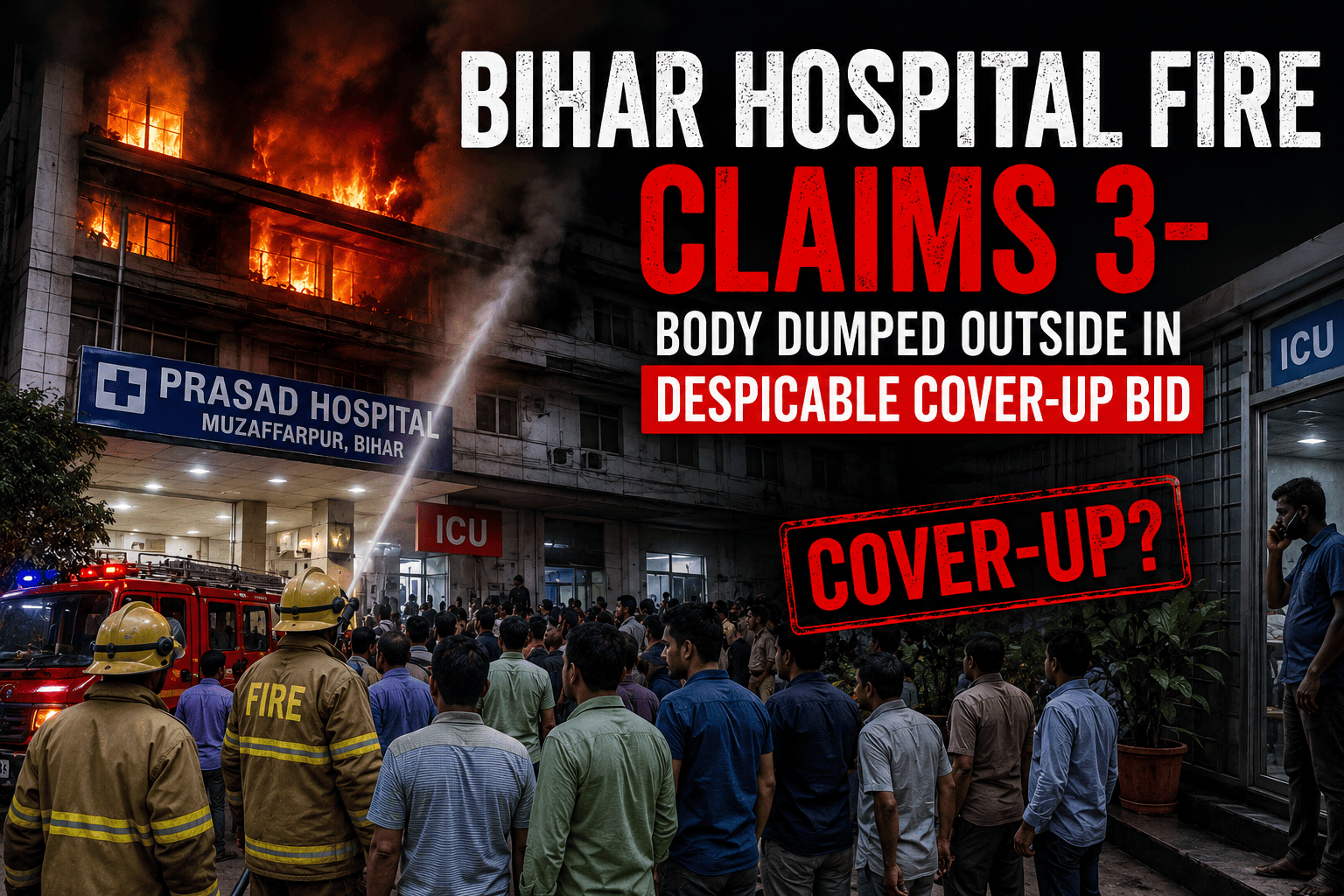 BIHAR HOSPITAL FIRE CLAIMS 3- BODY DUMPED OUTSIDE IN DESPICABLE COVER-UP BID
